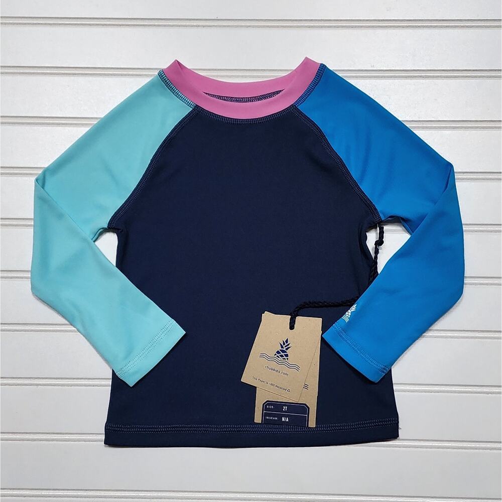 NWT Chubbies The More the Berrier Toddler Rashguard Size 2T Blues & Pink